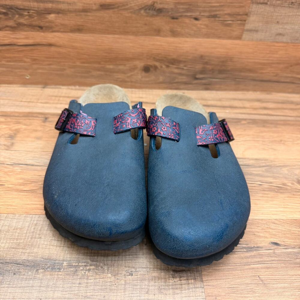 Birkenstock Birki’s size L8 39 Buckle Navy Blue leather crogs shoes - Picture 2 of 8